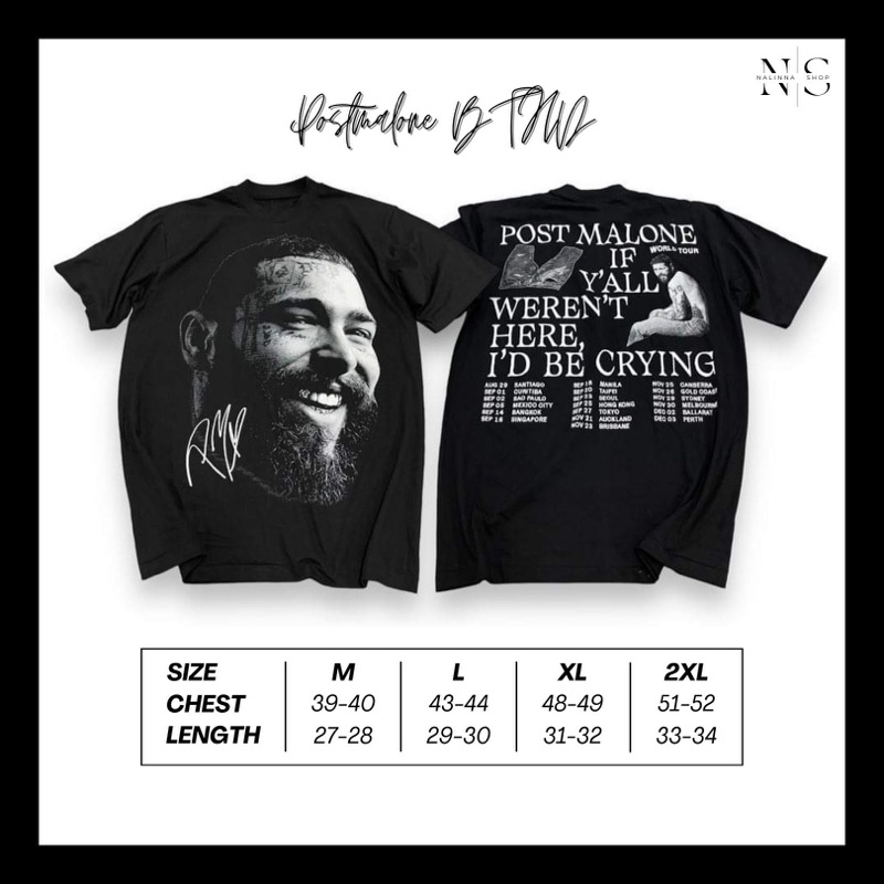 เสื้อยืด Post Malone World Tour สีดำ