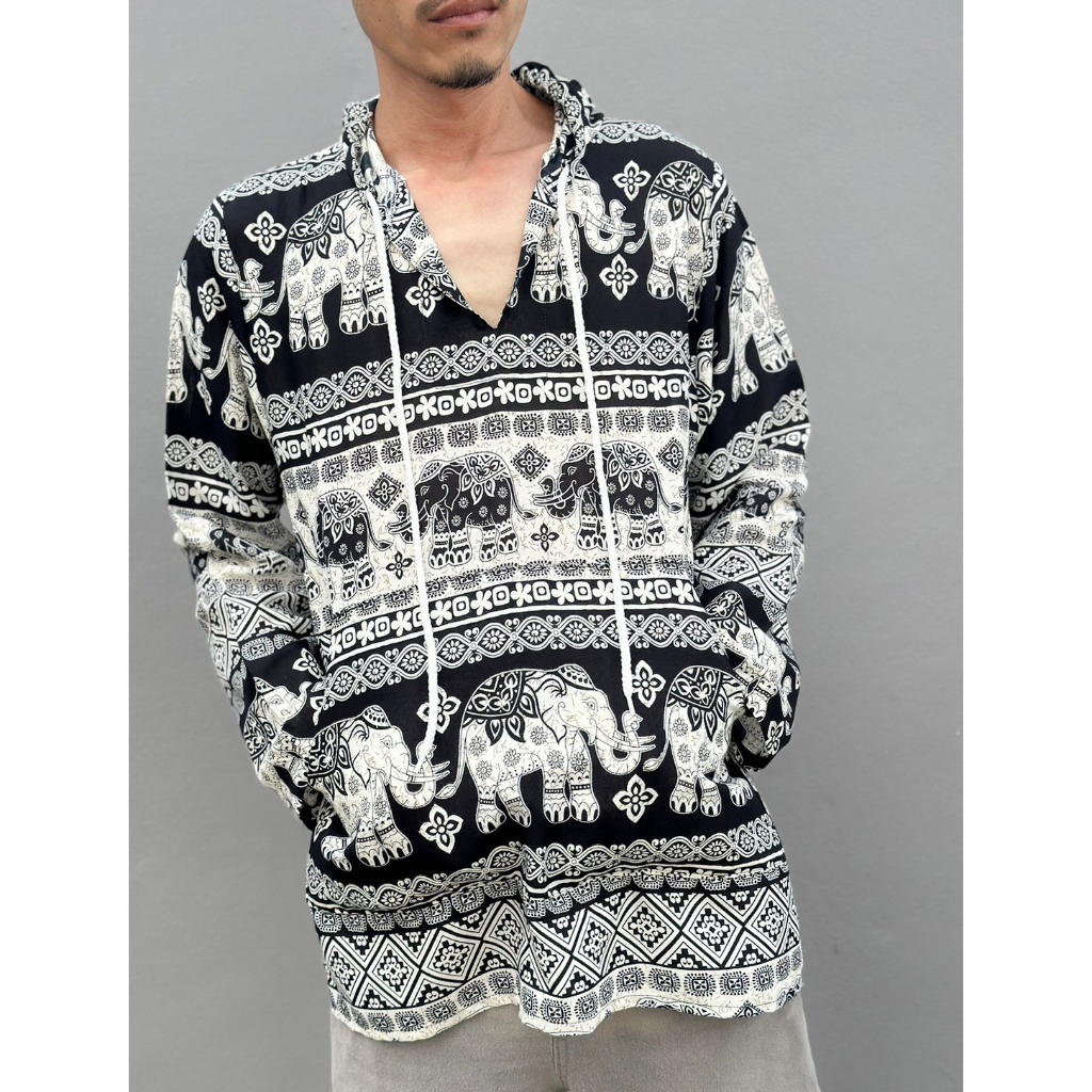 (ร้านค้าส่งไว)เสื้อฮู้ดแขนยาว ชายหญิงใส่ได้ ผ้าเรยอนสังเคราะห์ ลายช้างมี 2 ไซส์ แบบสวม มีกระเป๋าล้วงด้านหน้าใส่ได้ทุกฤดู