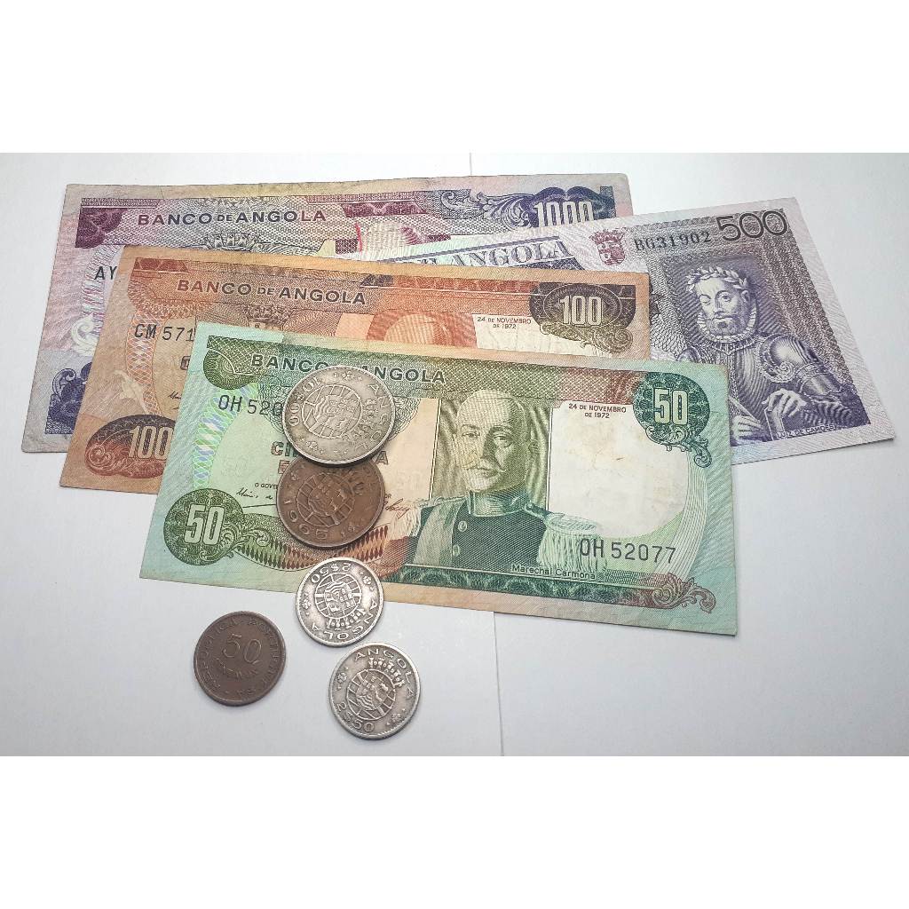 เหรียญ และ ธนบัตร, Coins and Banknotes, Portuguese Angola, 4 Banknotes & 5 Coins, ส่งฟรี Free Shippi