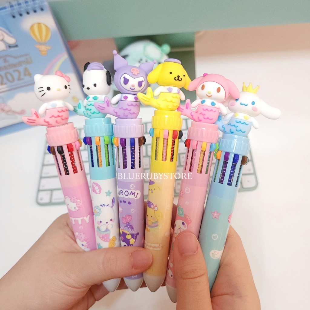 พร้อมส่ง ปากกาลูกลื่น 10 สี ลายการ์ตูน เซทนางเงือก เครื่องเขียน น่ารัก