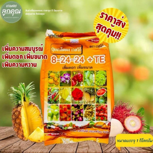ปุ๋ยเกล็ดเวสโก้ สูตร 8-24-24-TE เพิ่มความหวาน เพิ่มขนาดและเพิ่มคุณภาพผลผลิต ขนาด 1 กิโลกรัม