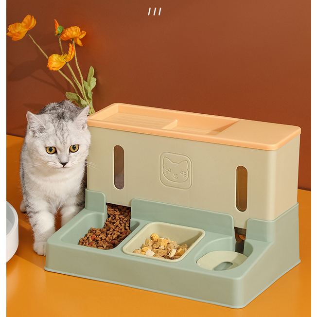 PEKO PET&CAT [BL089] เครื่องให้อาหารและน้ำอัตโนมัติ ขนาดใหญ่ แบบ 2 in 1 ที่ให้อาหารแมวและสุนัข ไม่ต้องใช้ไฟ