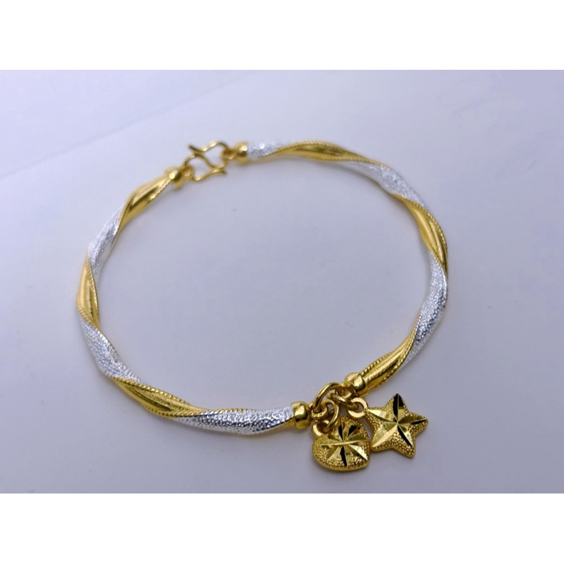 กำไล 2 กษัตริย์ [ 095_A ] กำไลทองชุบ กำไลทองไมครอน กำไลจี้หัวใจดาว เส้นรอบวง 7 นิ้ว น่ารักมาก