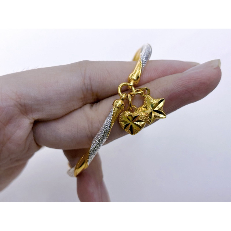 กำไล 2 กษัตริย์ [ 095_A ] กำไลทองชุบ กำไลทองไมครอน กำไลจี้หัวใจดาว เส้นรอบวง 7 นิ้ว น่ารักมาก - รูปที่ 2