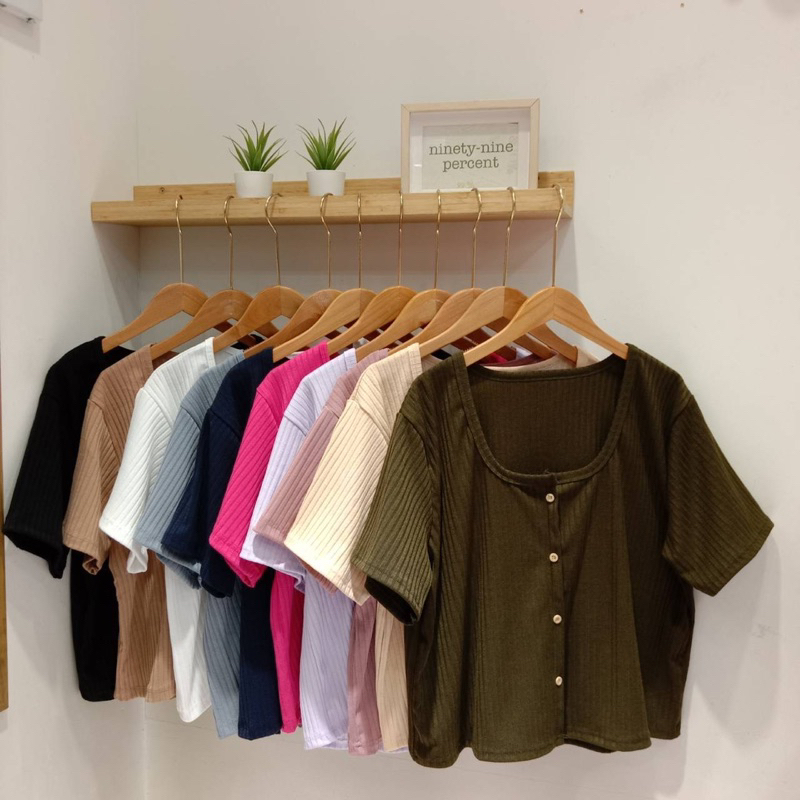 waffle u crop plus size เสื้อคอยูคนอ้วน สาวอวบ