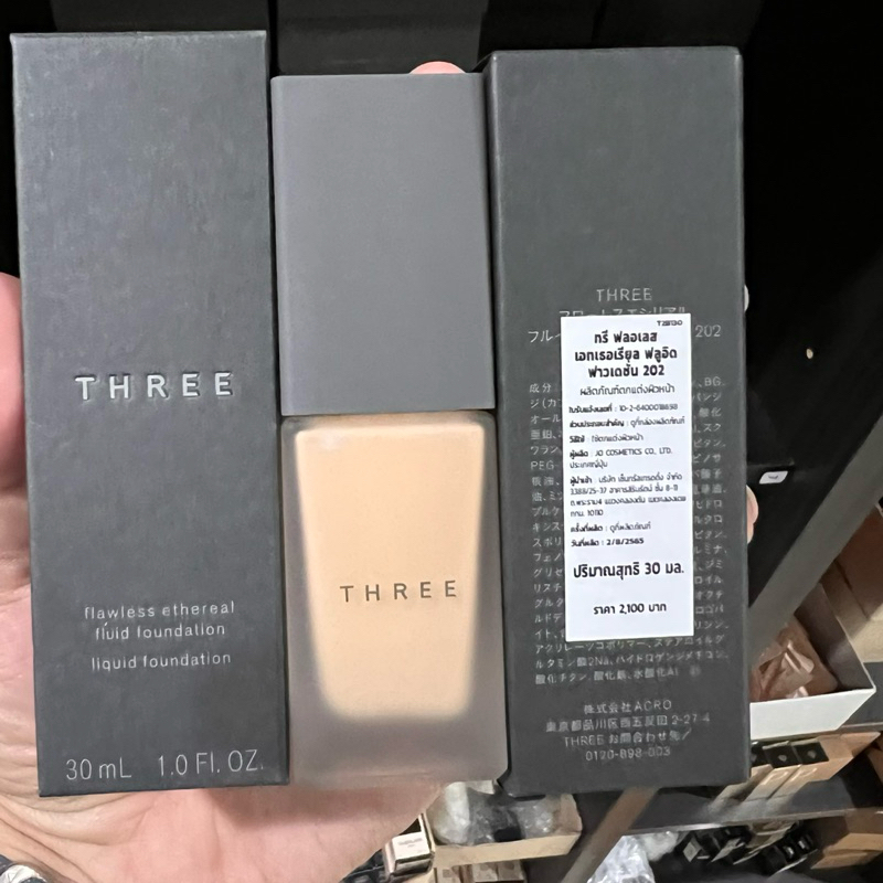 ป้ายไทย_ของแท้100%_ THREE Flawless Ethereal Fluid Foundation 30ml