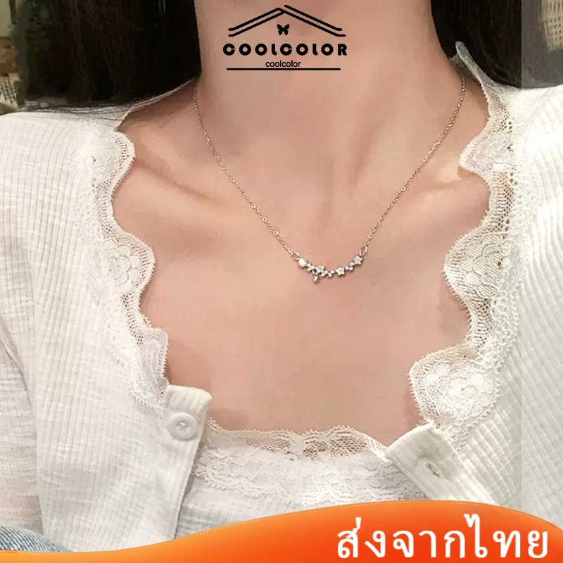 ในไทย สร้อยคอดาวเพทายเสน่ห์แฟชั่นสไตล์เกาหลีผู้หญิงจี้ทุกวันนำเข้าCOD