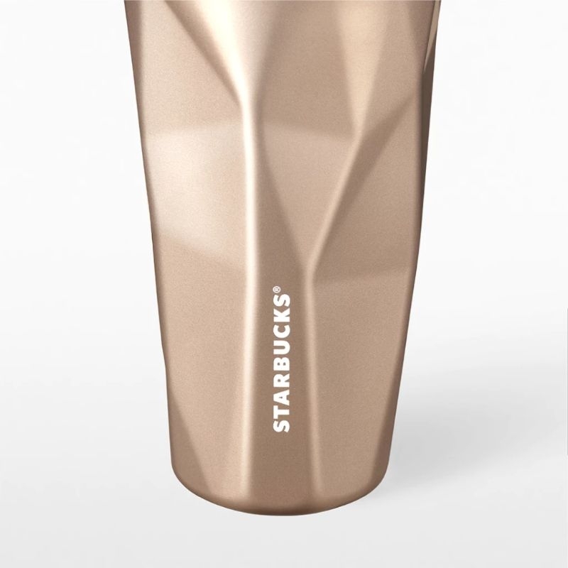 Starbucks Stainless Steel Champagne Gold Facted Holiday Cold Cup 16oz.