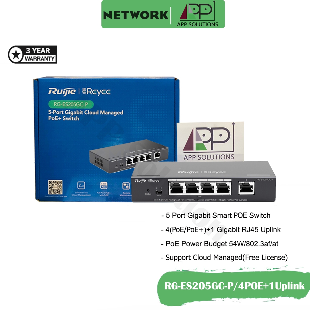REYEE Switch(สวิตซ์ฮับ)Port Gigabit 4POE+1Uplink รุ่นRG-ES205GC-PและRG-ES205GC(ประกัน3ปี)