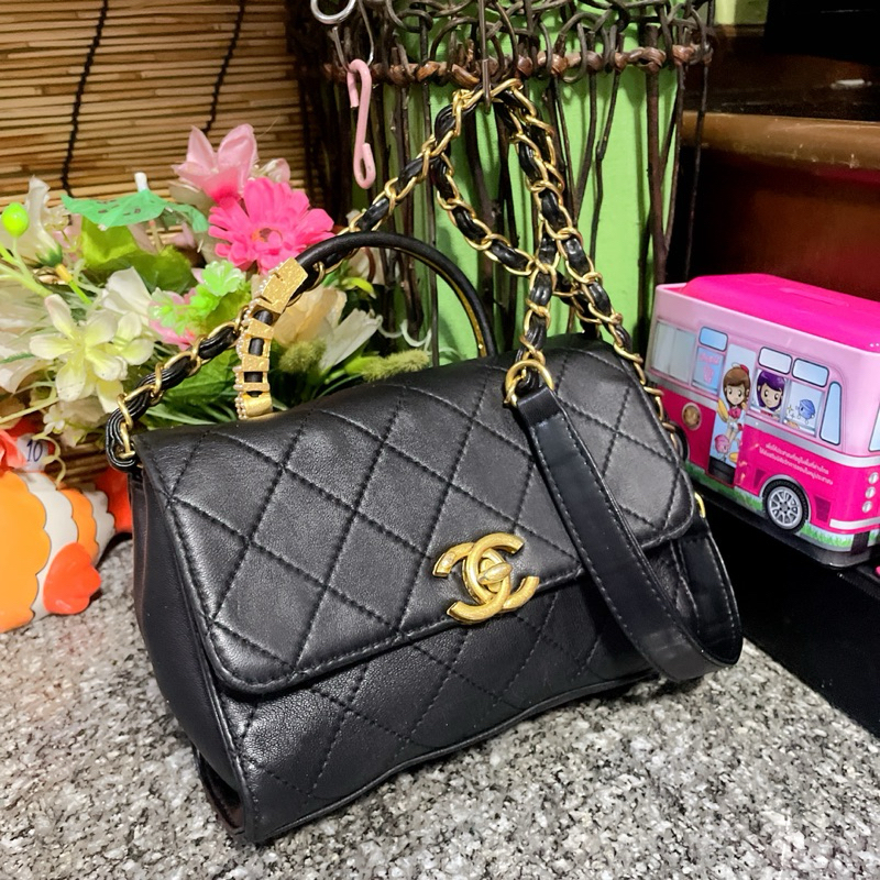 กระเป๋าสะพายหนังแท้ Chanel 3”x8”x6” สีดำ