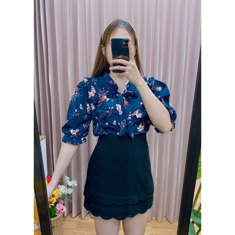 เสื้อผูกโบว์หน้าระบายอก40ยาว23