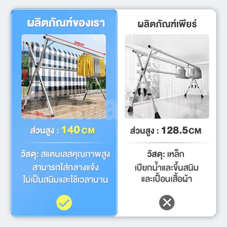 DoCoMall ราวตากผ้า 240CMราวตากผ้าพับได้ พับเก็บง่าย ยืดหดได้ เหล็กกันสนิม น้ำหนักเบา แข็งแรงทนทาน