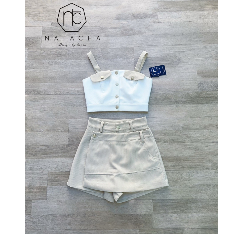 NATACHA Set เสื้อสีขาวแต่งกระเป๋าครีม(*สอบถามสต๊อกก่อนกดสั่งน๊า)