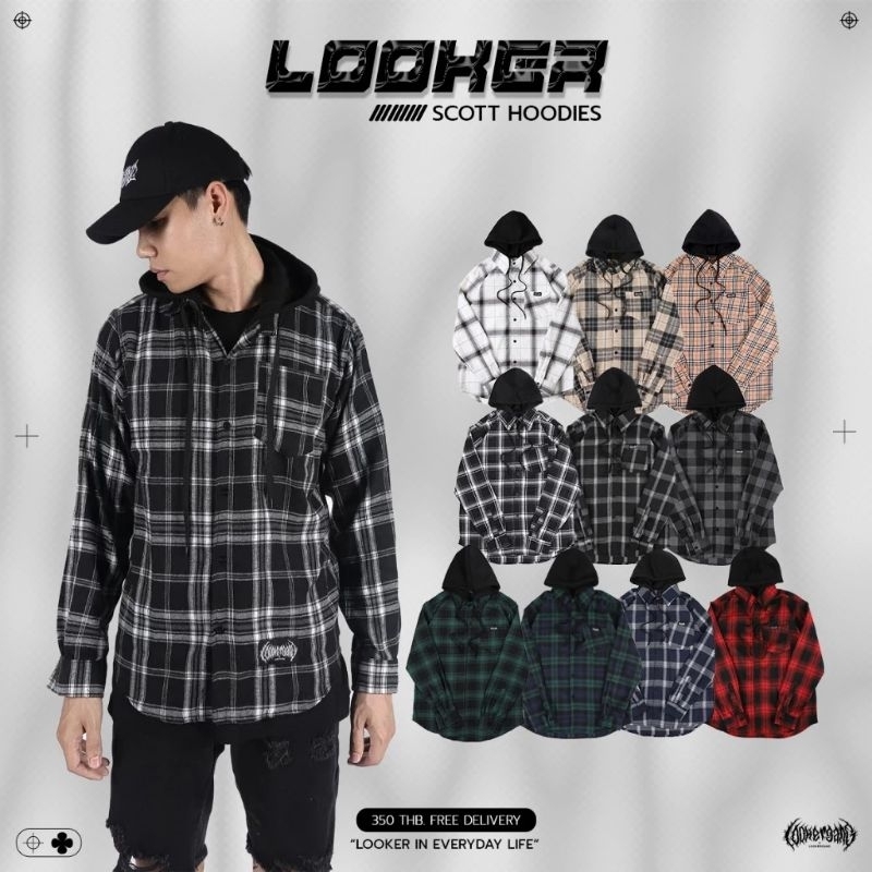 LOOKER - เสื้อเชิ๊ตฮู๊ดลายสก๊อต แขนยาว ทรงสวยมากๆพร้อมส่ง