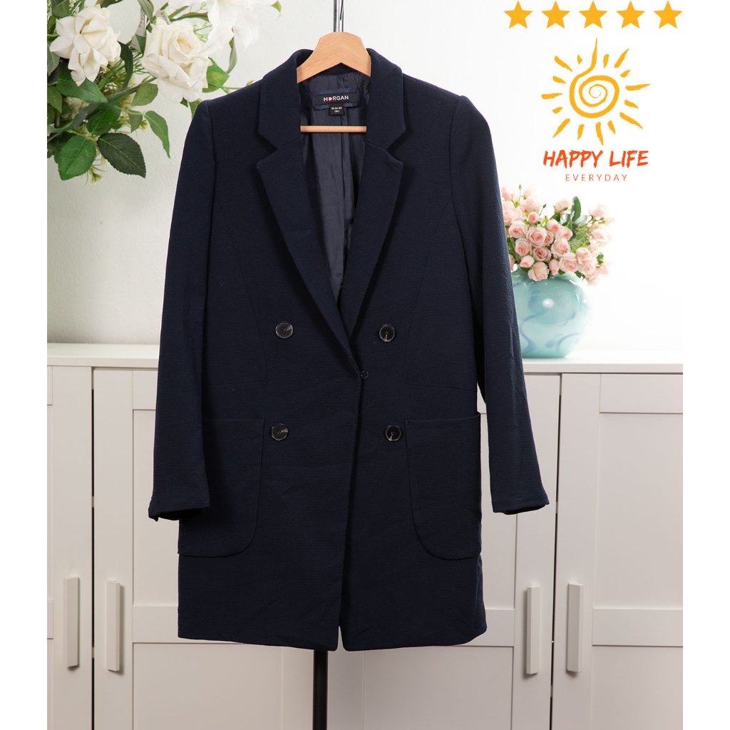 เสื้อมือสอง เสื้อโค้ท MORGAN ปกสูท  ผ้าโปลีเอสเตอร์ผสมคอตตอนไม่คัน ผ้านุ่มๆทิ้งตัว มีกระเป๋าซ้ายขวา 