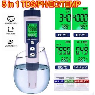 5 in 1 TDS/PH/EC/TEMP/Salinity Meter เครื่องวัด PH/TDS/EC /อุณหภูมิ /ความเค็ม PH Meters เครื่องวัดคุณภาพน้ำ