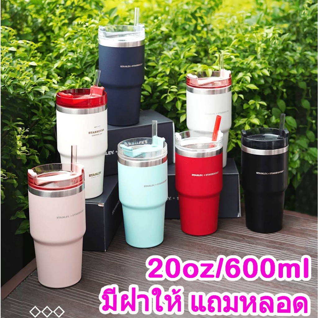 แก้วน้ำ20oz/600ml กระติกน้ำ แถมหลอดพร้อมฝา แก้วสแตนเลส304 เก็บร้อน-เย็น แก้วSTAR Tumbler Snowman 20ออน