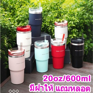 แก้วน้ำ20oz/600ml กระติกน้ำ แถมหลอดพร้อมฝา แก้วสแตนเลส304 เก็บร้อน-เย็น  แก้วSTAR Tumbler Snowman 20ออน SS2