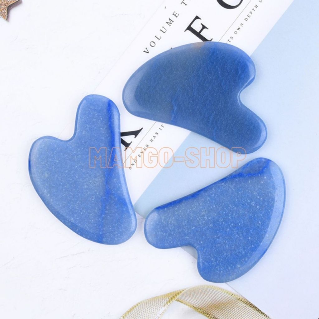 Blue aventurine อาเวนทูรีนสีน้ำเงิน Gua Sha เครื่องมือนวดหินหยกธรรมชาติ เครื่องมือสำหรับนวดผิวกาย สำหรับสารพ กัวซา ใช้งา