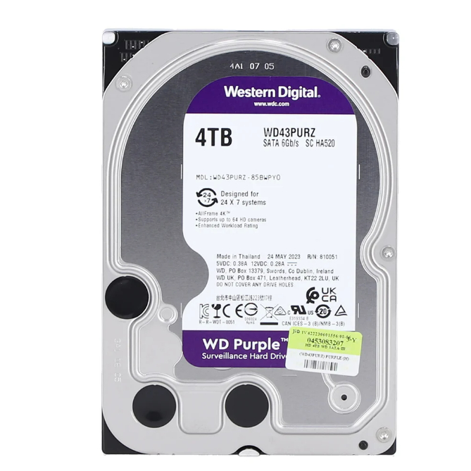 4 TB 3.5" HDD (ฮาร์ดดิสก์ 3.5") WD PURPLE - SATA3 (WD43PURZ)