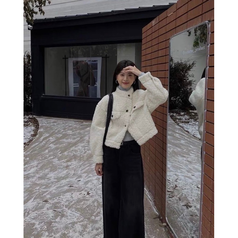 fluffy jacket เสื้อแจ็คเก็ตขนแกะนุ่มคอปีน ขนแน่นๆตามรูป