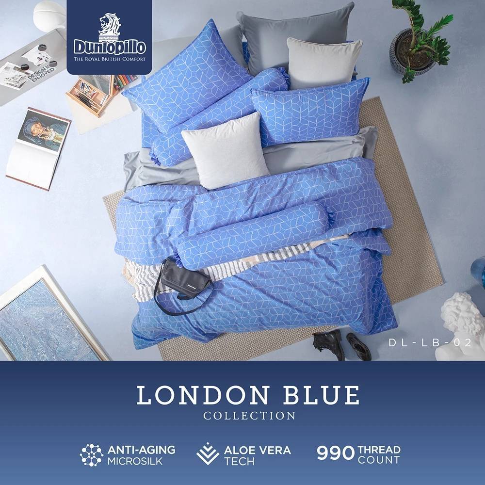 Dunlopillo ชุดผ้าปู (ไม่รวมผ้านวม) รุ่น London Blue  เทคโนโลยีผ้าถนอมผิว ทอ 990 เส้นด้าย