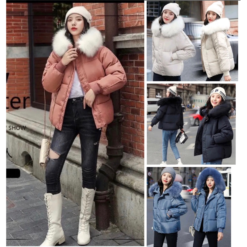 พร้อมส่ง เสื้อโค้ทกันหนาวมีฮู้ท พร้อมเฟอร์ขนนุ่มนิ่ม