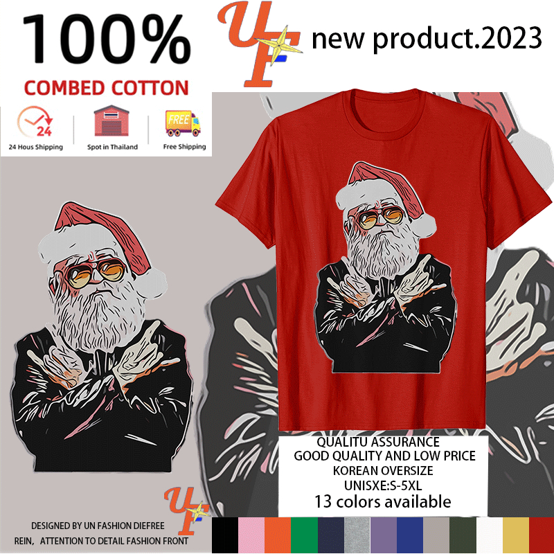 เกี่ยวกับเสื้อยืดแฟชั่นคริสต์มาสพิมพ์ลาย Cool Santa 6 สี S-5XL