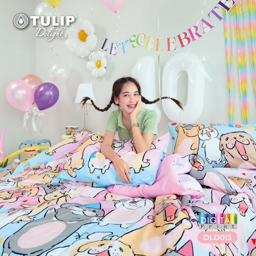 TULIP Delight หมาจ๋า DLD013 พิมพ์ดิจิตอลปริ้น ลิขสิทธิ์แท้ ชุดผ้าปูที่นอน ผ้าห่ม