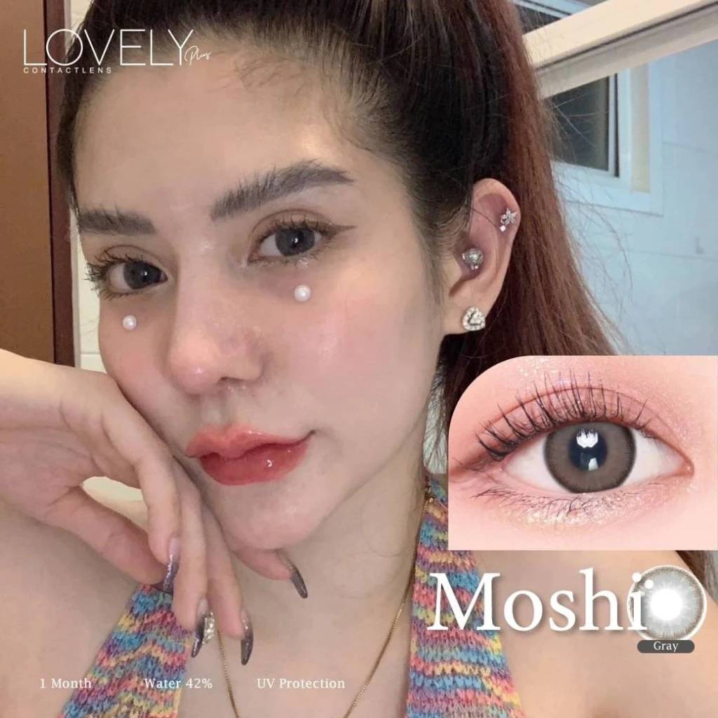 💋 มีค่าสายตา 💋 Lovelylens Moshi Gray Brown  💋 บิ๊กอาย สุดปัง คอนแทคเลนส์ รายเดือน มีอย แถมตลับฟรี เลนส์นิ่ม Gray Brown