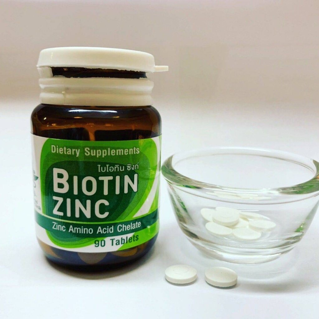 Biotin Zinc คณะเภสัช จุฬา 90 เม็ด ไบโอทิน ซิงก์ ป้องกันผมหงอก ผมร่วง ผมบาง บำรุงผม บำรุงร่างกาย