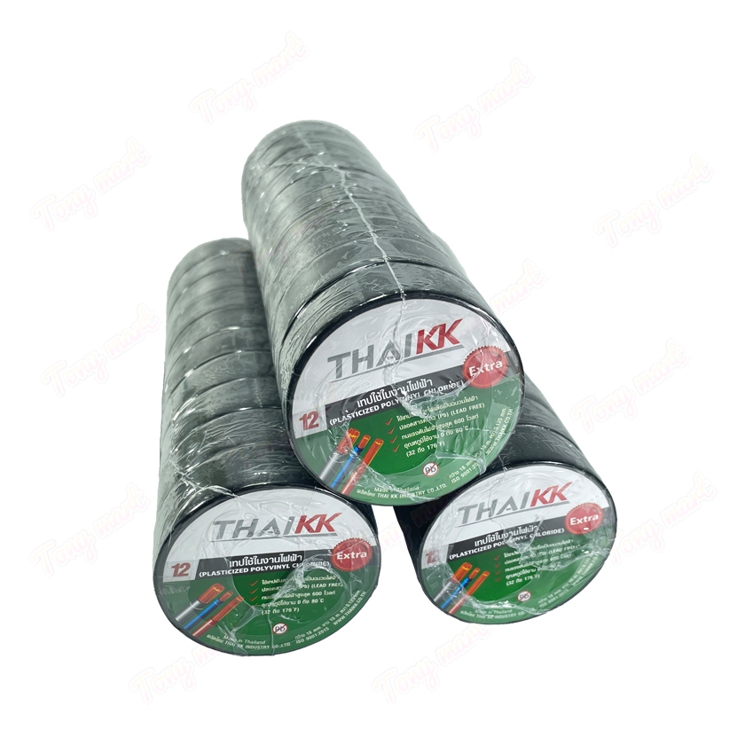 [ 10 ม้วน ] Thai KK เทปพันสายไฟ สีดำ เหนียว ทนแรงดันไฟ 600 โวลท์ ปลอดสารตะกั่ว 18 มม. x 10เมตร PVC Electrical Tape