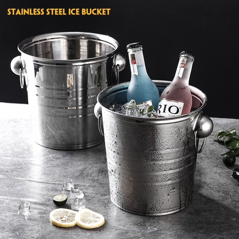 ถังแช่ขวดไวน์ ไวน์ ถังใส่น้ำแข็ง ถังน้ำแข็ง Ice bucket ขนาด 6L เครื่องใช้ในบาร์ สแตนเลส201 มีหูจับ ถังอเนกประสงค์ A2621