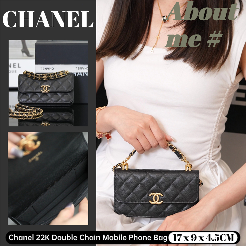 ชาแนล 🌸Chanel 22K Double Chain Mobile Phone Bag🌸กระเป๋าสะพายข้างผู้หญิง Chanel