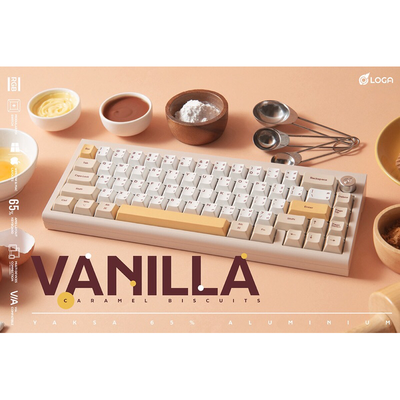LOGA YAKSA 65AL : Vanilla caramel biscuits wireless mechanical keyboard (กดเลือกรับของแถมได้คะ)