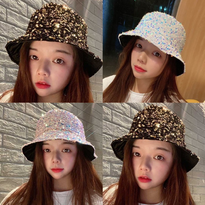 หมวกบังแดด ประดับเลื่อม หลากสี แฟชั่นหรูหรา สไตล์เกาหลี ผู้หญิง[FO] หมวกบักเก็ต โฮโลแกรม สไตล์วินเทจพร้อมส่งในไทย