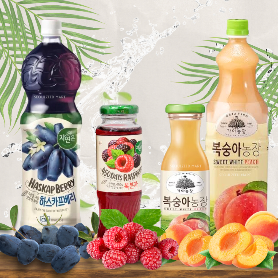 น้ำผลไม้เกาหลี ขวดใหญ่มาก น้ำไวท์พีช White peach,น้ำเบอร์รี่ Haskap berry
