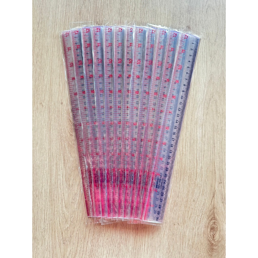 ไม้บรรทัดพลาสติกใส แบบหนา 12 นิ้ว ( 1x12 อัน )