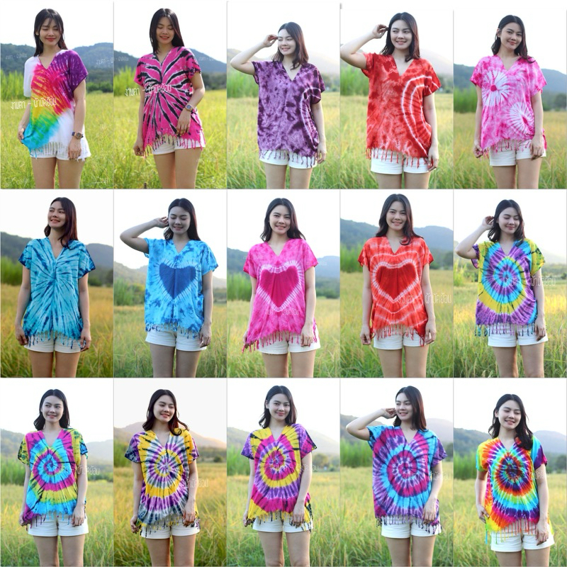 เสื้อมัดย้อมแบบสีน่ารัก cute ๆ 😍 ผ้าบาง พริ้ว ใส่สบาย🍃สวยไม่ซ้ำใคร‼️ จัดราคาพิเศษ 100.-