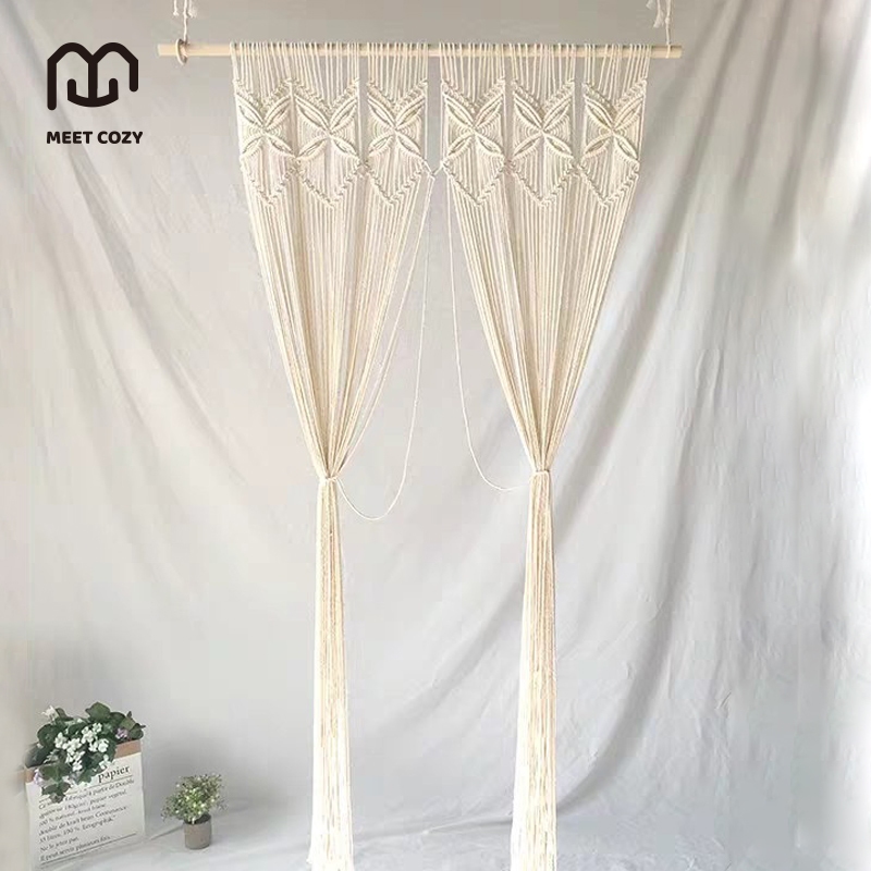 MEET COZY ม่านประตูทอมือ แถมแท่งไม้ ม่านกั้นห้อง Handwoven แขวนผนัง # 1 E-D07
