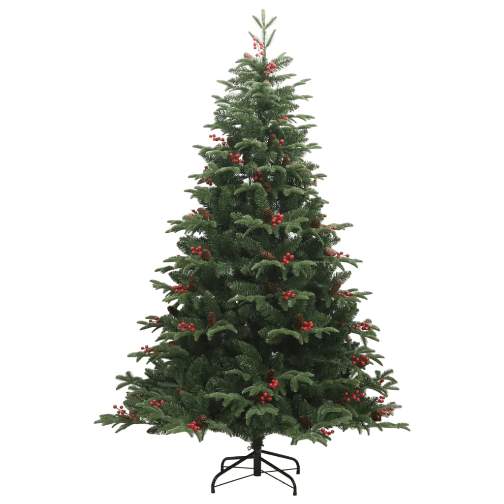 Christmas tree, fake tree with pine cones and red cherries, decorative flowers, iron base, Christmas