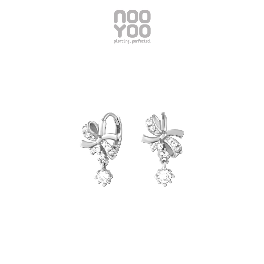 NooYoo ต่างหูสำหรับผิวแพ้ง่าย BOW HOOP with Crystal Surgical Steel