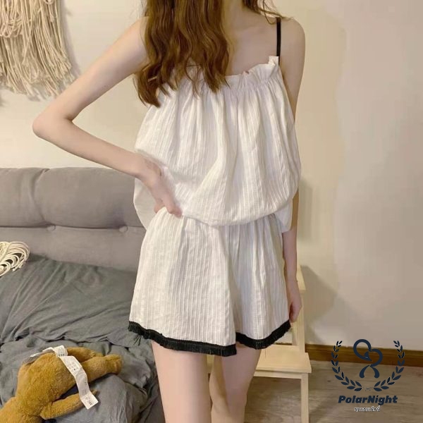 ชุดนอนผู้หญิง ชุดชุดนอน เสื้อผ้า+กางเกง ผ้าคุณภาพสูง พร้อมส่งจากไทยH9107