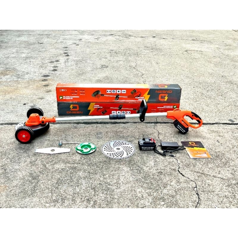 ตัดหญ้าไร้สาย onsen พร้อมชุดล้อ 42V บัสเลส มอเตอร์ทองแดงแท้ ระบบเฟืองทด ล็อคคันเร่งได้ไม่เมื่อยมือกด