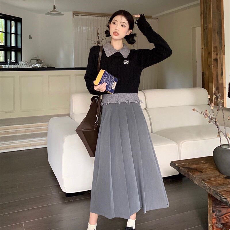 Sugar ❤️พร้อมส่ง❤️เสื้อแขนยาวคอปกไหมพรม ปักอักษรเท่ๆแต่งขาดปลายแขนและเสื้อ(54117)