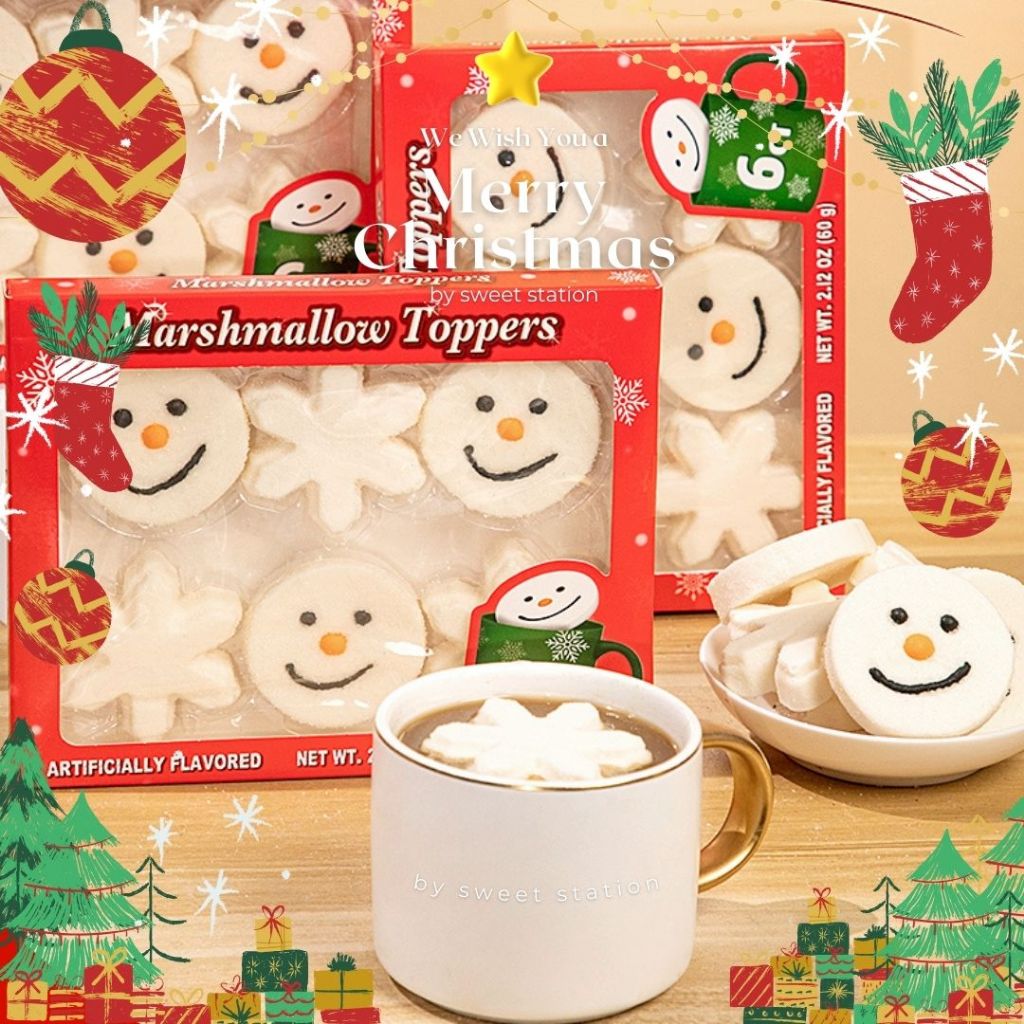 [1กล่อง/6ชิ้น] Marshmallow toppers มาร์ชเมลโล่ สำหรับใส่ โกโก้ร้อน กาแฟร้อน มี2แบบ มาร์ชเมลโล่คริสต์มาส ขนมเทศกาล