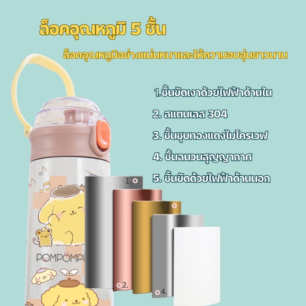 🔥พร้อมส่ง🔥ขวดน้ำเก็บความเย็น-ร้อน ขนาด 500 ML กระบอกน้ำสแตนเลส 304 ขวดน้ำเด็ก กระติกน้ำเก็บความร้อน-เย็น ขวดน้ํา BZ4836 รูปที่ 3
