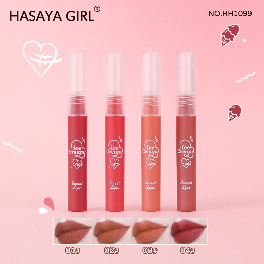 HH1099 Hasaya Girl Ice Cream ลิปจุ่ม ลิปสติก มี 4 สี เเต่งได้ทุกวัน เเพ็คเกจสวย