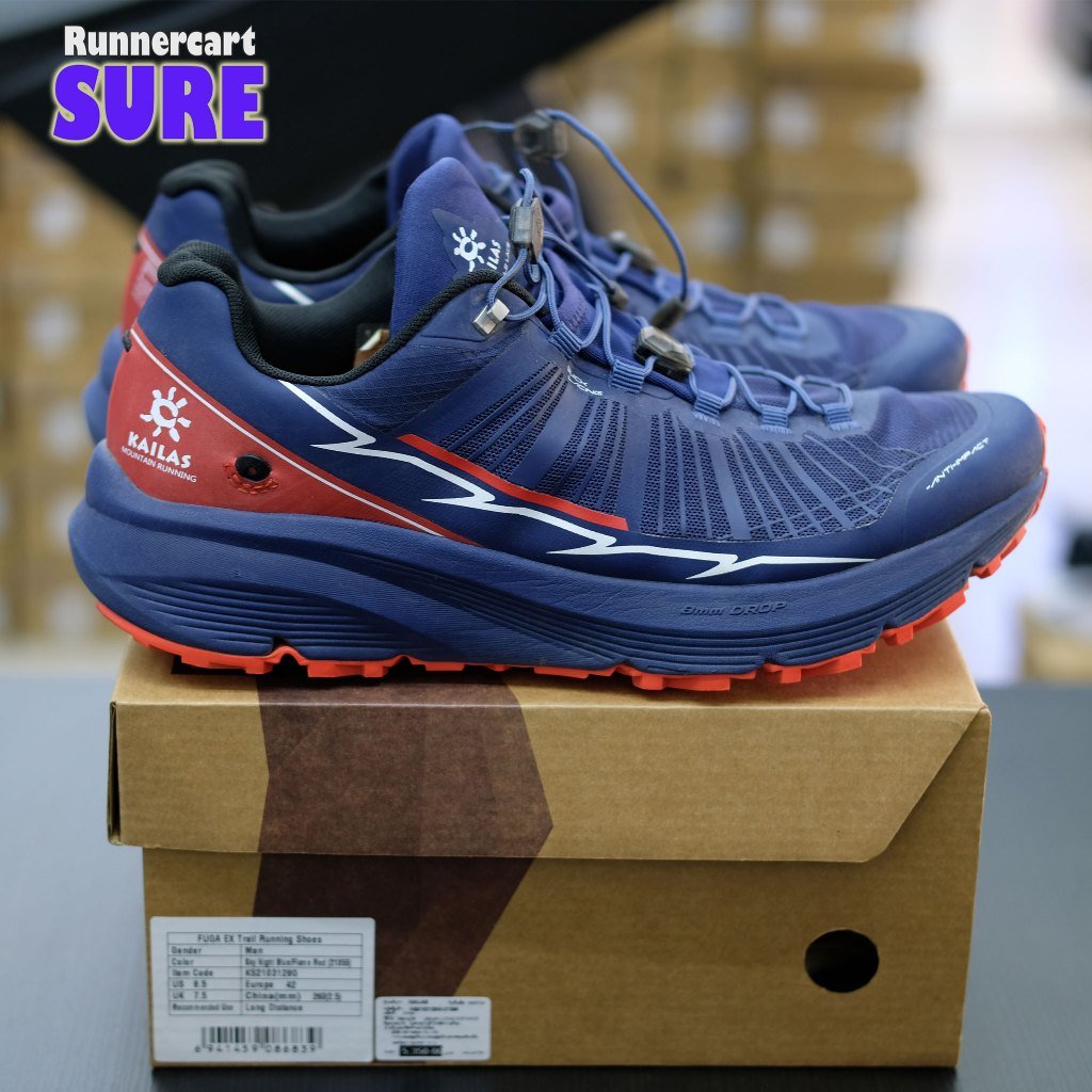 Sure_ Kailas Men Fuga EX Trail (Blue-Red), Size 42 EU รองเท้าวิ่งมือสอง