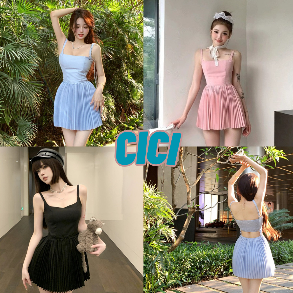 Cici(NO.3169)มินิเดรสสายเดี่ยว สม็อกหลังสายปรับได้ ดีเทลเว้าหลัง มีซิปข้าง แบบมินิมอล สไตล์สาวเกาหลี